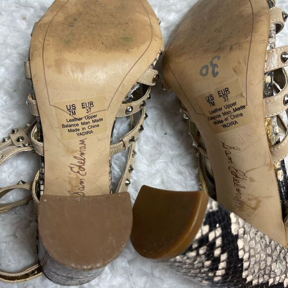 Sam Edelman Yadira leather tan studded & snake skin print Gladiator sandals SZ7 - Picture 10 of 11